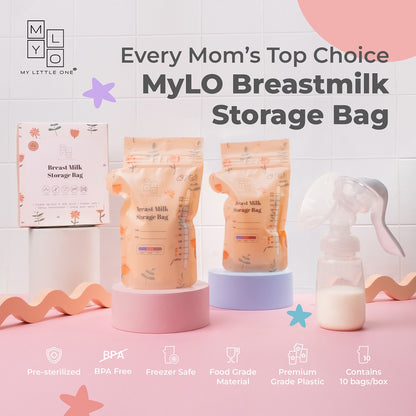 MyLO Breast Milk Storage Bag (250ml) with Oxygen Barrier, Pour Spout & Temperature Sensor