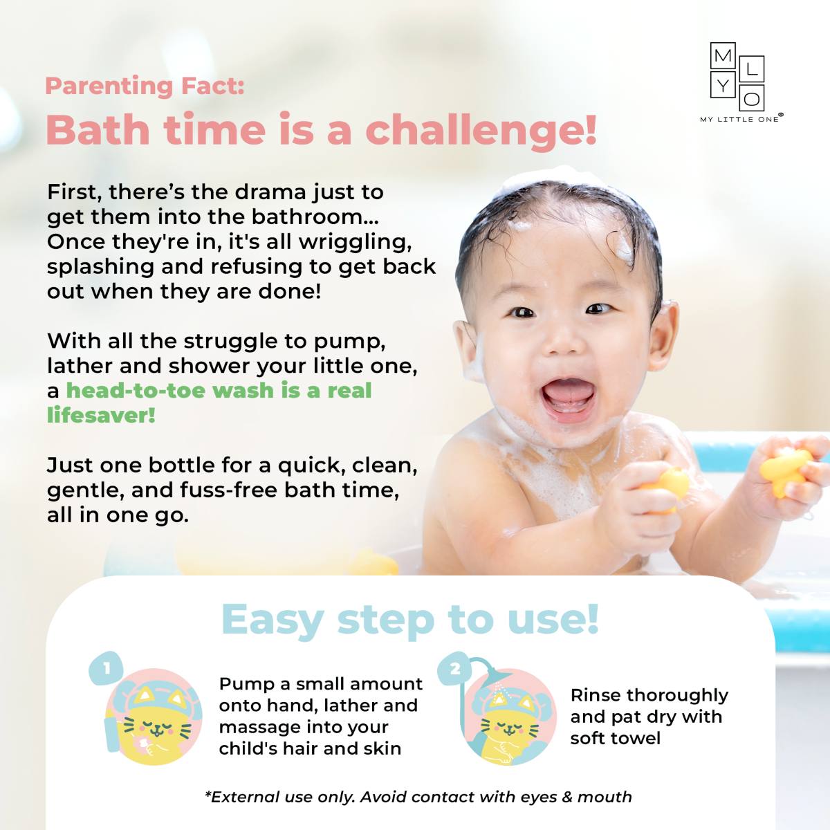 Tear-free baby wash with coconut oil and aloe vera for newborns